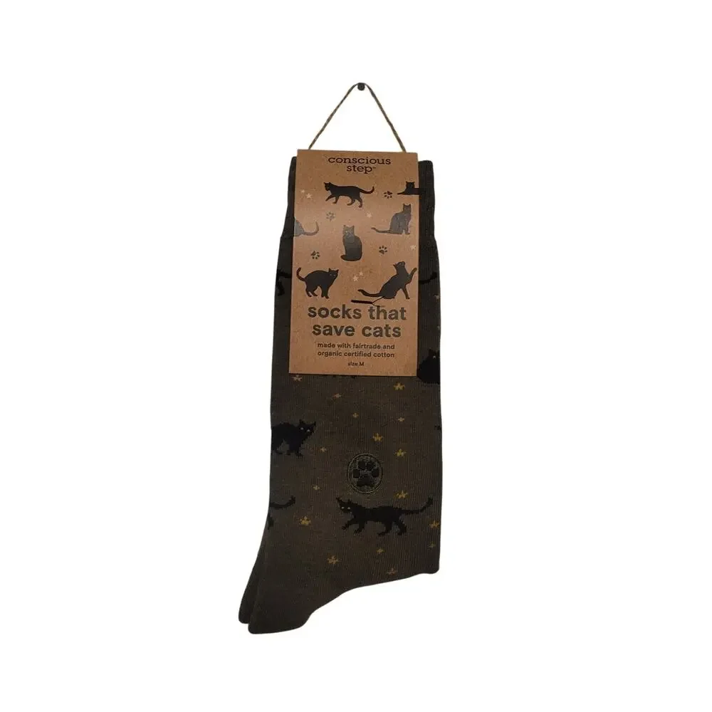 Conscious Step Socks That Save Cats Olive Green Medium NWT Mens 8-13 Women 9-14